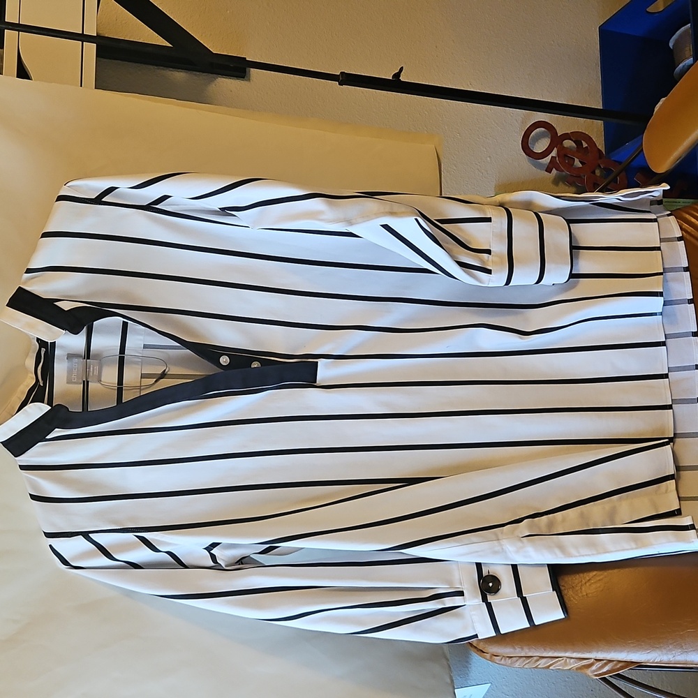 Chico's Black and White Striped Blouse